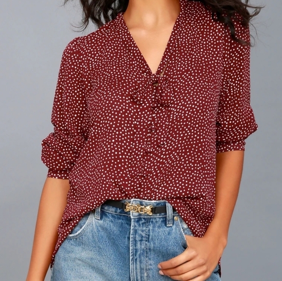Lulus On the Spot Burgundy Polka Dot Button-Up Top size medium - Picture 1 of 15